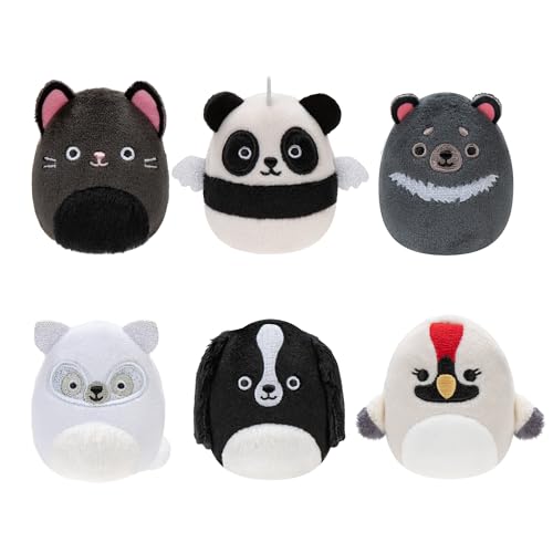 Squishville by Original Squishmallows Black and White Squad Plush - Six 2-Inch Squishmallows Plush Including Tajo, Kayce, Bambalina, Landi, Nathaniel, and Basma - Toys for Kids