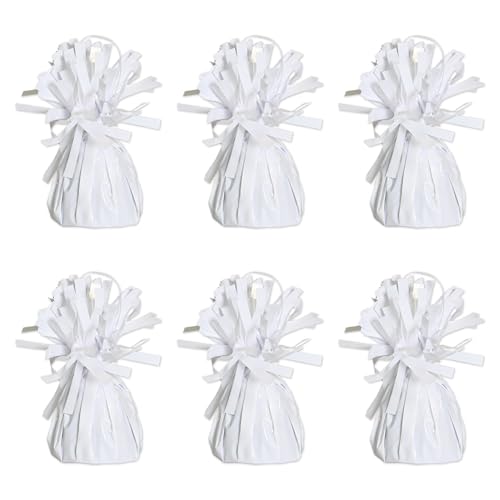 Beistle White Metallic Plastic Wrapped Balloon Weights For Birthday Parties, Weddings, Anniversaries, Table Décor, Celebrating With You Since 1900, 5.5" x 2.5", 6 Piece