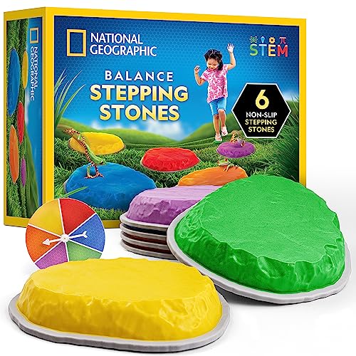 �️NATIONAL GEOGRAPHIC Stepping Stones for Kids – 6 Durable Non-Slip Stones Encourage Toddler Balance & Gross Motor Skill