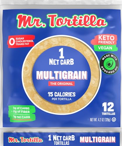 Mr. Tortilla Low Carb Tortilla Wraps - Keto Tortillas with Avocado Oil - Street Taco Size - 1 Net Carb per Serving - Low Calorie Keto Wraps - Low Carb Tortillas - (Multigrain, 12 Count)