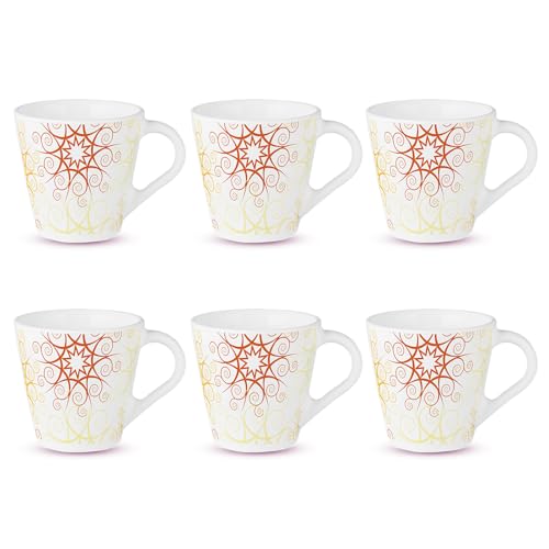 Larah by BOROSIL Novelty Series Zoya Opalware Mug, Set of 6 Tea/Coffee Mugs, 110 ml Each, Microwave & Dishwasher Safe, Bone-Ash Free, Crockery Set Ide