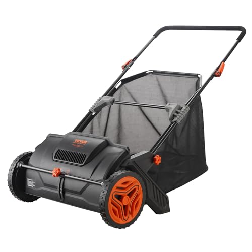 VEVOR Push Lawn Sweeper, 21inch Leaf & Grass Collector, Heavy Duty Thickened Steel Durable to Use with Large Capacity 3.5 cu. ft. Mesh Collection Hopper Bag, 2 Spinning Brushes