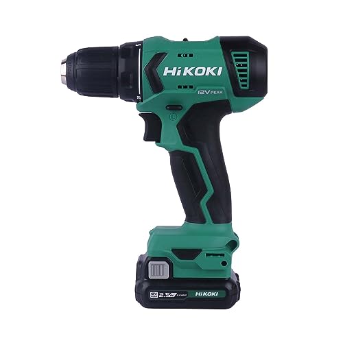 HIKOKI Ds12Dasfz- Cordless Driver Drill, 12V Peak With 10Mm Drill Chuck, 1400 Rpm And 38 Nm Tightening Torque, 6Mm Hex Bit Shank, 1.2 Kg, 2 Batteries,