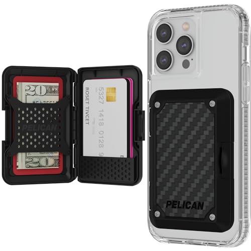 Pelican iPhone MagSafe Wallet with RFID Blocking - Military STD Snap-On Magnetic Phone Wallet for Cash and Phone Card Holder - Detachable Card Holder for iPhone Pro Max 17/16/15/14/13/12 - Black
