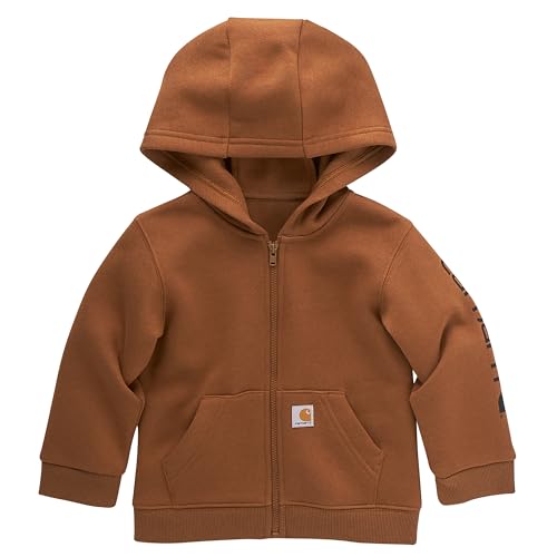 Carhartt Boys LongSleeve FullZip Hooded Sweatshirt Hoodie, Carhartt Brown, 4T