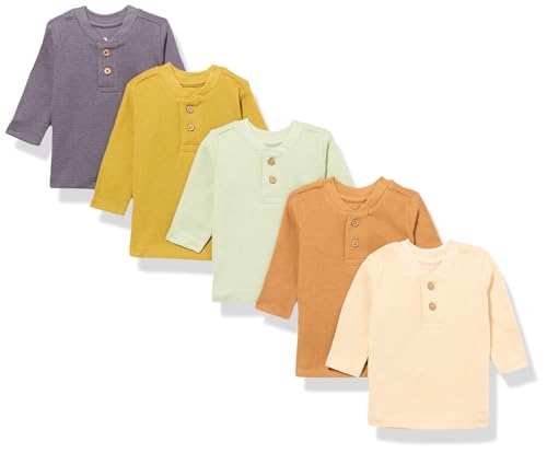 HonestBaby 5-Pack Waffle Henley Long Sleeve Shirts 100% Organic Cotton for Infant Baby and Toddler Boys, Unisex , Castle Creek, 3T