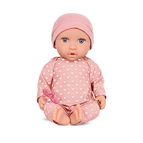 LullaBaby – 14-Inch Realistic Baby Doll – Fair Skin Tone & Gray Eyes – Soft Body & Removable Outfit – Pink Hat & Pacifier Accessories 2+ Years– Baby Doll – Pink Heart – Print Pajama
