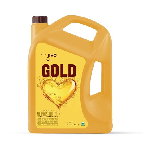 JIVO Gold Refined Oil Perfect Blend of Rice Bran & Sunflower Oil | Cooking Oil | Rich in Antioxidants & Vitamins | Pro Lifestyle | 5L Family Pack
