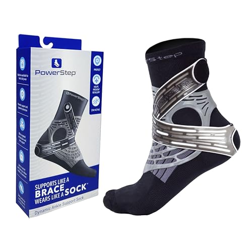 Powerstep Unisex's Dynamic Stability, Ankle Brace and Compression Sock, for Flexibility, Support and Injury Prevention, Black, Right Medium