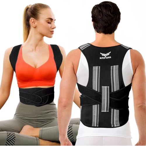 XTRIM Posture Corrector for Men & Women, Adjustable Back Support Belt for Back Pain Relief, Spine Posture Corrector with Soft Shoulder Pads, Back Stra