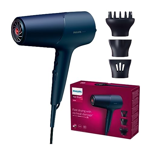 (-29%) Philips Haartrockner 5000 Series, ThermoShield Technologie, Ionisierungsfunktion, 2.300 W, Metallic-Blau, mit 9-mm- und 11-mm-Stylingdüse, Volumendiffusor, BHD510/20