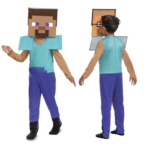 Minecraft Steve Fancy Dress Costume by Disguise, Officially Licensed Dress Up for Boys, Video Game Outfit Inspired, Includes Steve Mask & Block Shoulders, 3-4 years