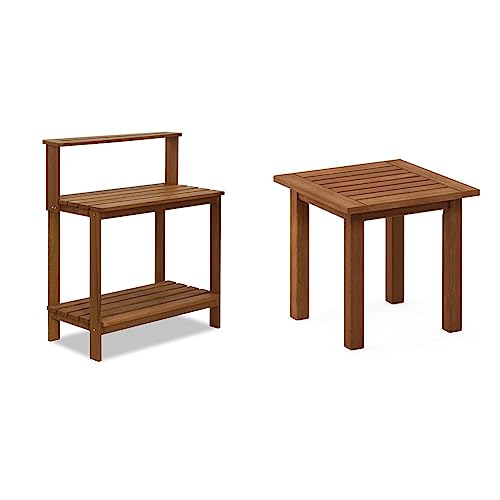 Furinno FG17478 Tioman Outdoor Patio Furniture Hardwood Potting Bench, Natural &amp; FG18506 Tioman Hardwood Patio Furni