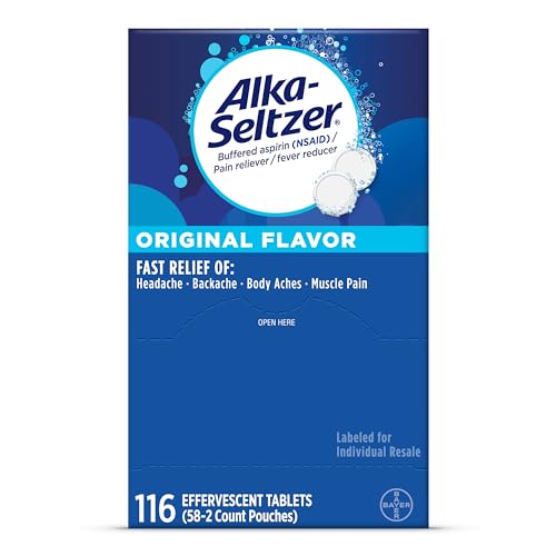 Alka-Seltzer Effervescent Tablets Original Flavor, Fast Multi-Symptom Relief from Headache and Body Ache, Dissolvable Effervescent Fizzy Tablets, Pain Relief Dispenser Pack, 116 Ct