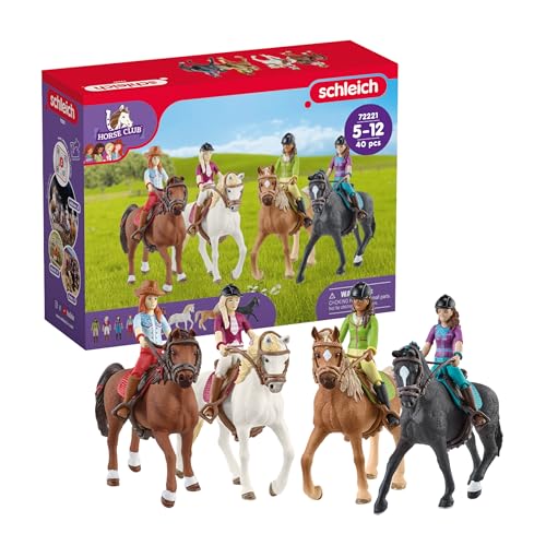 Schleich Horse Club - Complete 40PC Horse Club Rider Playset - Hannah, Sofia, Lisa and Sarah Poseable Rider Figures with Horses and Riding Accessories - Equestrian Toy Set for Kids Ages 5+ | 72221