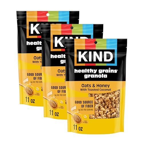 KIND Healthy Grains Granola, Oats & Honey Clusters with Toasted Coconut, Healthy Snacks, Gluten Free, 100% Whole Grains, 5g Protein, 11oz, 3 Count