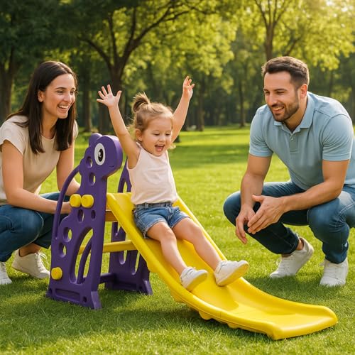 Amazon Brand – Solimo Giraffe 2-in-1 Garden Slide for Kids | Medium | Indoor & Outdoor | Safe for Boys & Girls | Age 2-3 Years | Easy Assembly | Purpl