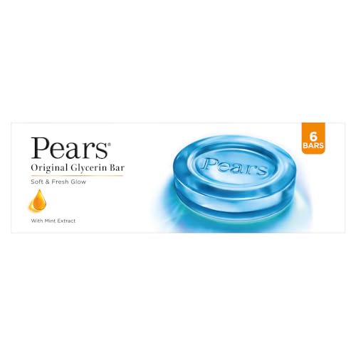 Pears Original Glycerin Soap Bar - Soft & Fresh Glow | With 98% Pure Glycerin & Mint Extract | For a Fresh Glow | With Plant Based Cleanser for Skin &