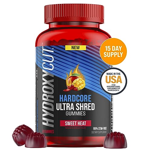 Hydroxycut Hardcore Ultra Shred Gummies, Sweet Heat - 99% Stimulant Free - Includes Capsaicin & B Vitamins - for Women & Men