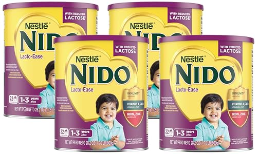 Nestle NIDO Lacto-Ease Toddler Powdered Milk Beverage - 28.2 Oz Canister - Toddler Drink Mix (Pack of 4)