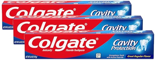 Colgate Cavity Protection Regular Fluoride Toothpaste, White, 6 oz (Pack of 3)