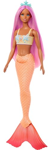 Barbie Mermaid Doll with Pink Fantasy Hair & Headband Accessory, Toy with Starfish-Inspired Bodice & Soft Orange Tail