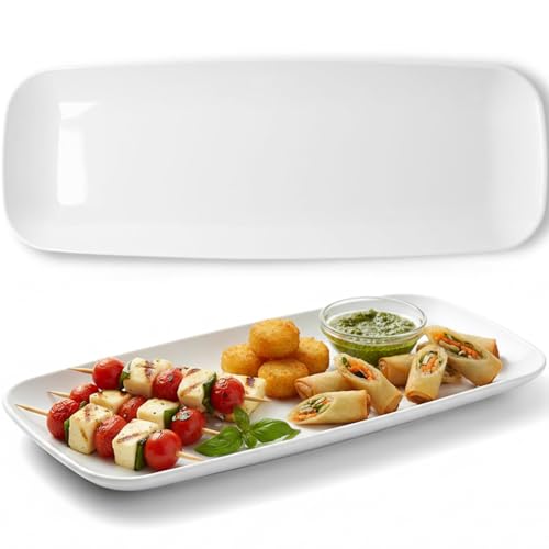 Rectangle White Serving Tray (2-Pack) - 17.5" Disposable Serving Platter for Appetizer, Fruits &amp; Serving Dishes