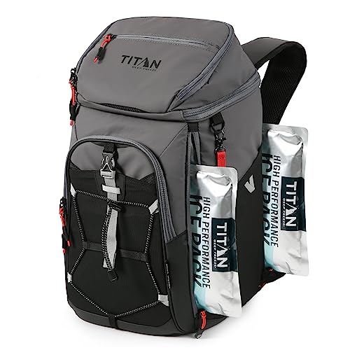 Titan Deep Freeze Ice Wall Backpack Cooler - 30 Can - Sharkskin Gray - Cooler Bag with Ice Packs