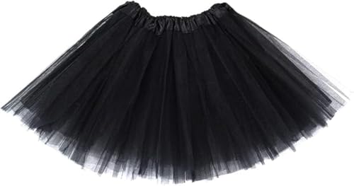 Women's Teen Adult Tutu Skirt Elastic Tulle Tutu Skirt Women Short Dance Ballet Tutu Halloween Christmas Dress Costume (A-Black)