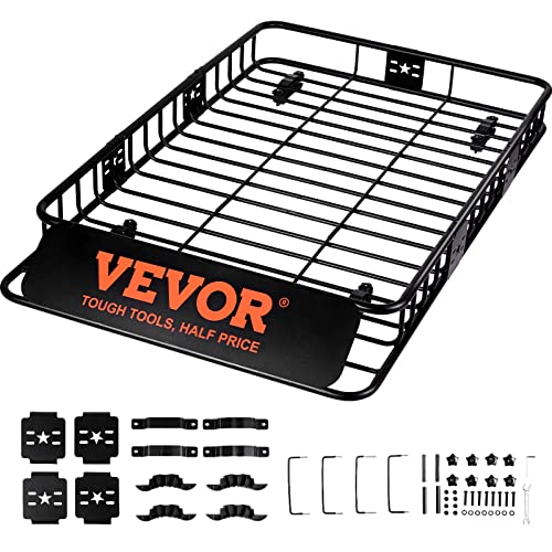 (-23%) VEVOR Dachgepäckträger Korb Auto Dachkorb Universal 1630 x 990 x 152 mm, Dachgepäckträger Wanne 90,7 kg Tragfähigkeit Relingträger Fracht Gepäckablage Schwarz für Camping, Grillen, Autoreisen