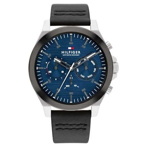 Blue Dial Black Colour Leather Strap Analog Watch for Men-TH1710523