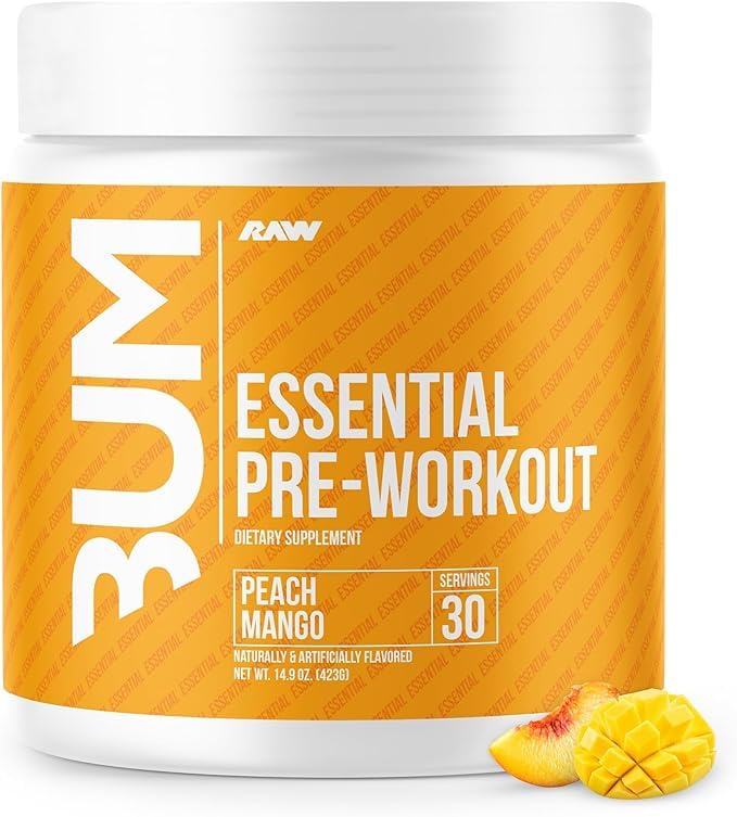 RAW Nutrition - Essential Pre - Chris Bumstead Pre Workout Formula, Sports Nutrition Pre-Workout Powders | Men & Womens Drink, Energy Powder for Working Out (Peach Mango)