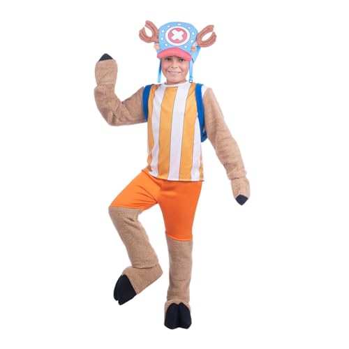 My Other Me One Piece Chopper Cosplay Costume Boys - Officially Licensed Anime Outfit with Plush Jumpsuit, T-Shirt, Pants, Booties, Headpiece, and Backpack for Comic-Con, Halloween, and More