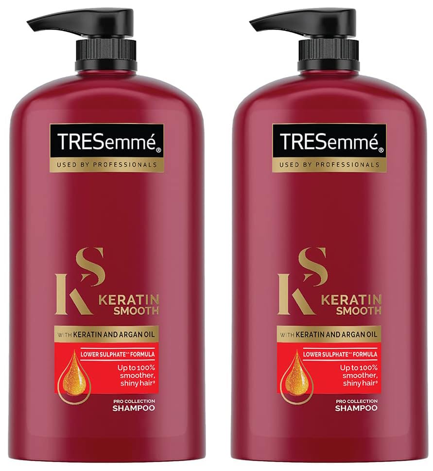 TRESemme Keratin Smooth Shampoo 1 L, With Keratin & Argan Oil for Straighter, Shinier Hair - Nourishes Dry Hair & Controls Frizz, For Men & Women (Pac