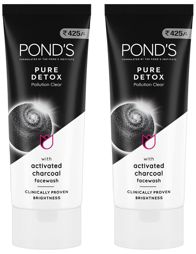 Pure Detox Face Wash 200 g, Daily Exfoliating & Brightening Cleanser, Deep Cleans Oily Skin - With Activated Charcoal for Fresh, Glowing Skin (Pack of