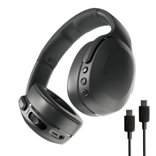 Skullcandy Crusher Evo Wireless Bluetooth Headphones with Extra USB-C Charging Cable, Multi-Sensory Bass, Noise Isolating Over-Ear Fit, 40 Hours Battery, Microphone for iPhone Android - True Black