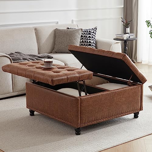 Tbfit large square tufted storage ottoman with lift top