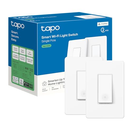 TP-Link Tapo Matter Smart Light Switch: Voice Control w/Siri, Alexa & Google Home | UL Certified | Timer & Schedule | Easy Guided Install | Neutral Wire Required | Single Pole | Tapo S505(2-Pack)