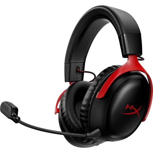 HyperX Cloud III Wireless – Gaming Headset for PC, PS5, PS4, up to 120-hour Battery, 2.4GHz Wireless, DTS Spatial Audio, 53mm Angled Drivers, Memory Foam, Durable Frame, 10mm Microphone, Black/Red