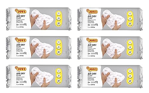 Jovi Air Dry - Arcilla de secado al aire, blanca, 6 x 500g, total 3 kg | Pasta para modelar endurecible sin horno, Manualidades para niños y adultos, sin gluten, no tóxico