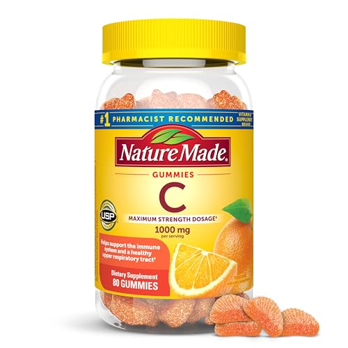 Nature Made Maximum Strength Dosage Vitamin C 1000mg per Serving, Immune Support Vitamin C Gummies for Adults, 80 Vitamin C Gummies, 20 Day Supply