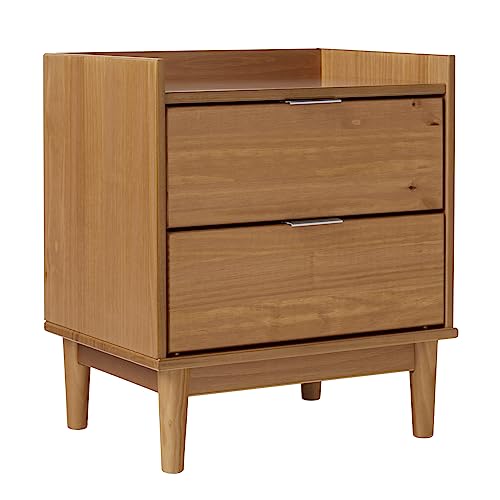 Walker Edison Blythe Mid-Century Modern Tray-Top 2-Drawer Nightstand, 20 Inch, CaramelHuuger Nightstand with Charging S