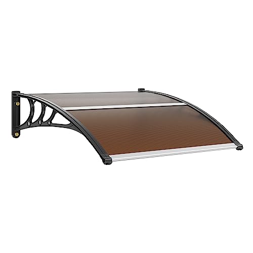 VEVOR 40" x 40" UPF 50+ Polycarbonate Window Door Awning Canopy, Modern Style, Brown Board & Black Bracket, Front Door Overhang Awning