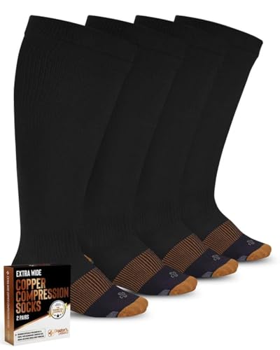 Doctor's Select Copper Plus Size Compression Socks Wide Calf - 2 Pairs | 20-30mmHg Extra Wide Calf Compression Socks Women Copper for Swelling, Varicose Veins | Black