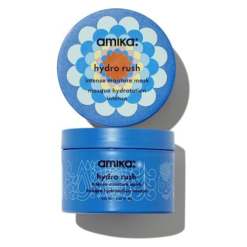 amika hydro rush intense moisture mask with hyaluronic acid, 250ml | for dry, textured, or coarse low porosity hair types 2c-4c, for long-lasting hydration