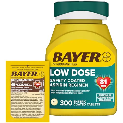 Bayer Aspirin 81mg Enteric Coated Tablets 300ct and 2 Count Travel Pack of Genuine Aspirin 325mg Coated Tablets