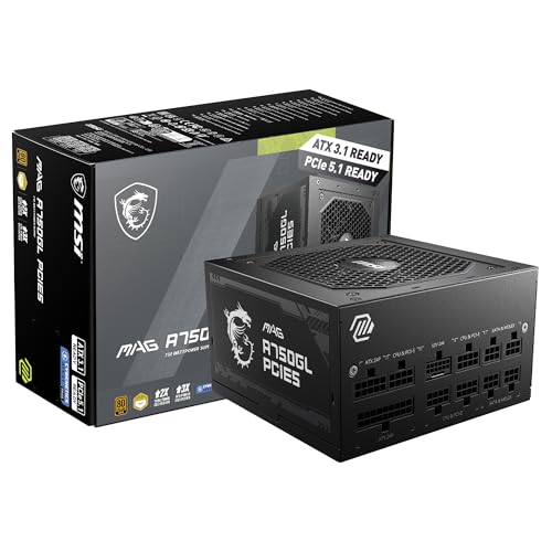 MSI MAG A750GL PCIE5, Fully Modular Compact Gaming 750W Power Supply, 80+ Gold