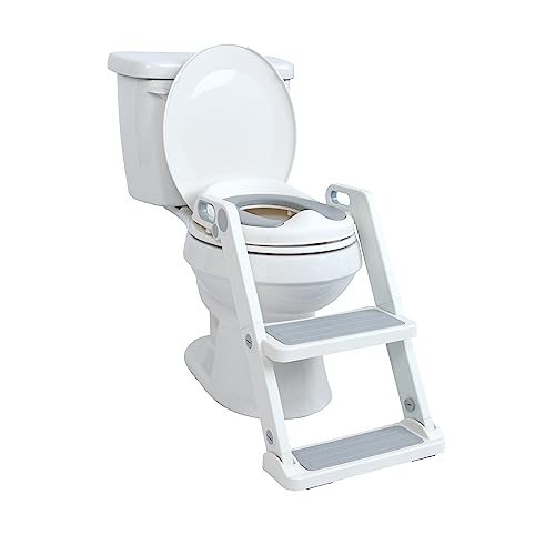 Nuby Step Ladder Toddler Potty Seat for Toilet - All-in-One Kids Potty Training Toilet Seat with Ladder for Toddlers 18+ Months - Grey