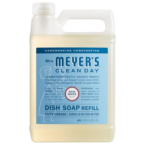 MRS. MEYER'S CLEAN DAY Liquid Dish Soap Refill, Biodegradable Formula, Rain Water, 48 fl. oz