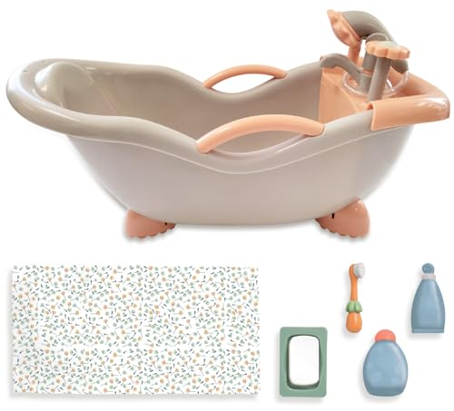 JC Toys - for Keeps Playtime! | Baby Doll Real Working Bath Set | Fits Dolls up to 16" | Shower and Faucet Really Work | Play Accessories | Ages 2+ | Earth Tone Colors